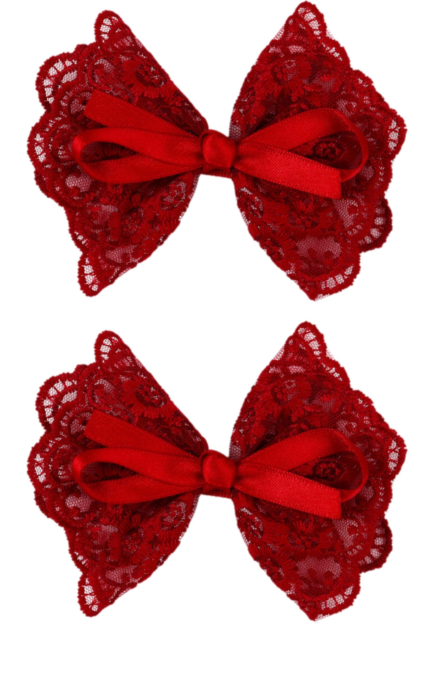 ZOONAI Baby Girl Lace Hair Bows Cute Bowknot Boutique Hair Clip Teens Toddlers Hairpin Headwear Hair Accessories - Set of 2 (Red
