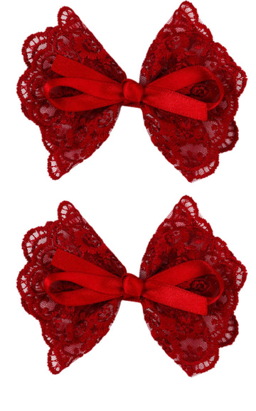 ZOONAI Baby Girl Lace Hair Bows Cute Bowknot Boutique Hair Clip Teens Toddlers Hairpin Headwear Hair Accessories - Set of 2 (Red