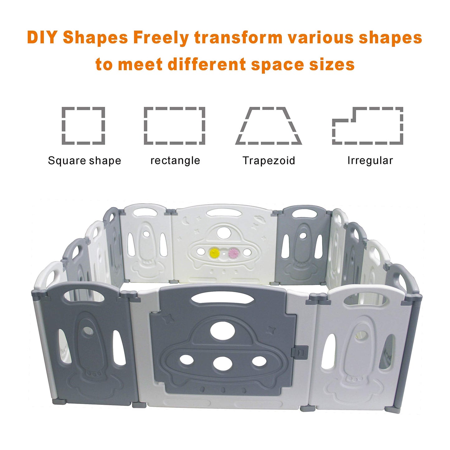Foldable Baby playpen Baby Folding Play Pen Kids Activity Centre Safety Play Yard Home Indoor Outdoor New Pen (Gery)