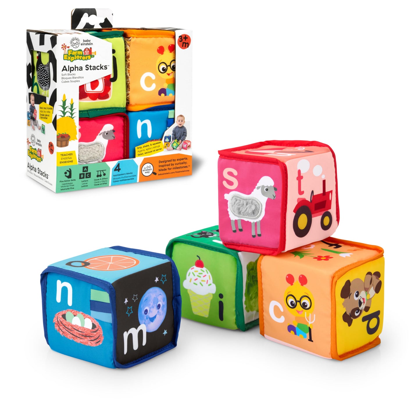 Baby Einstein Alpha Stacks Soft Blocks, Multisensory and Lightweight, Ages 3 Months and Up