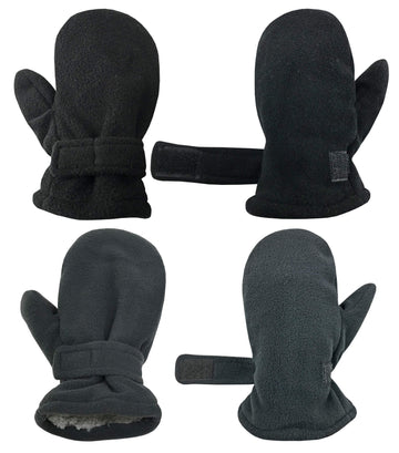 N'Ice Caps Little Kids And Baby Easy-On Sherpa Lined Fleece Mittens - 2 Pair Pack (Black/Charcoal Pack, 2-3 Years)