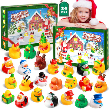 SCIONE 24 Pack Christmas Rubber Ducks ,Assorted Plastic Christmas Ducks Ornaments,Christmas Tree Hanging Decoration, Bath Toys f