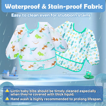 Lictin Baby Bibs For Boy Or Girl,Long Sleeve Bib,Waterproof Toddler Bibs,0-24 Months Neutral Baby Smock For Eating,Reusable Infa