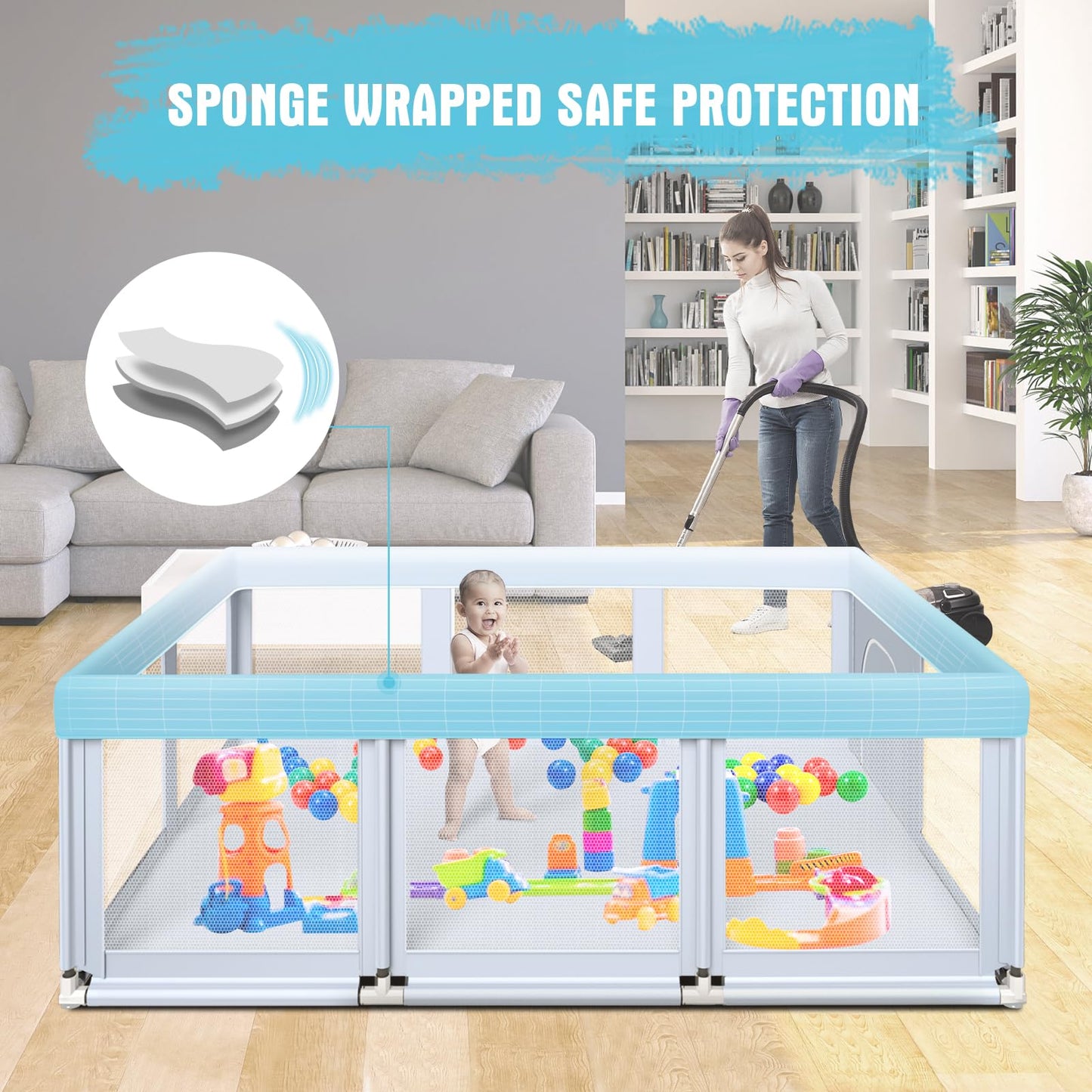 Baby Playpen 74 'X50 ' Play Pens For Babies And Toddlers, Large Play Yards For Indoor & Outdoor With Zipper Gates, Breathable