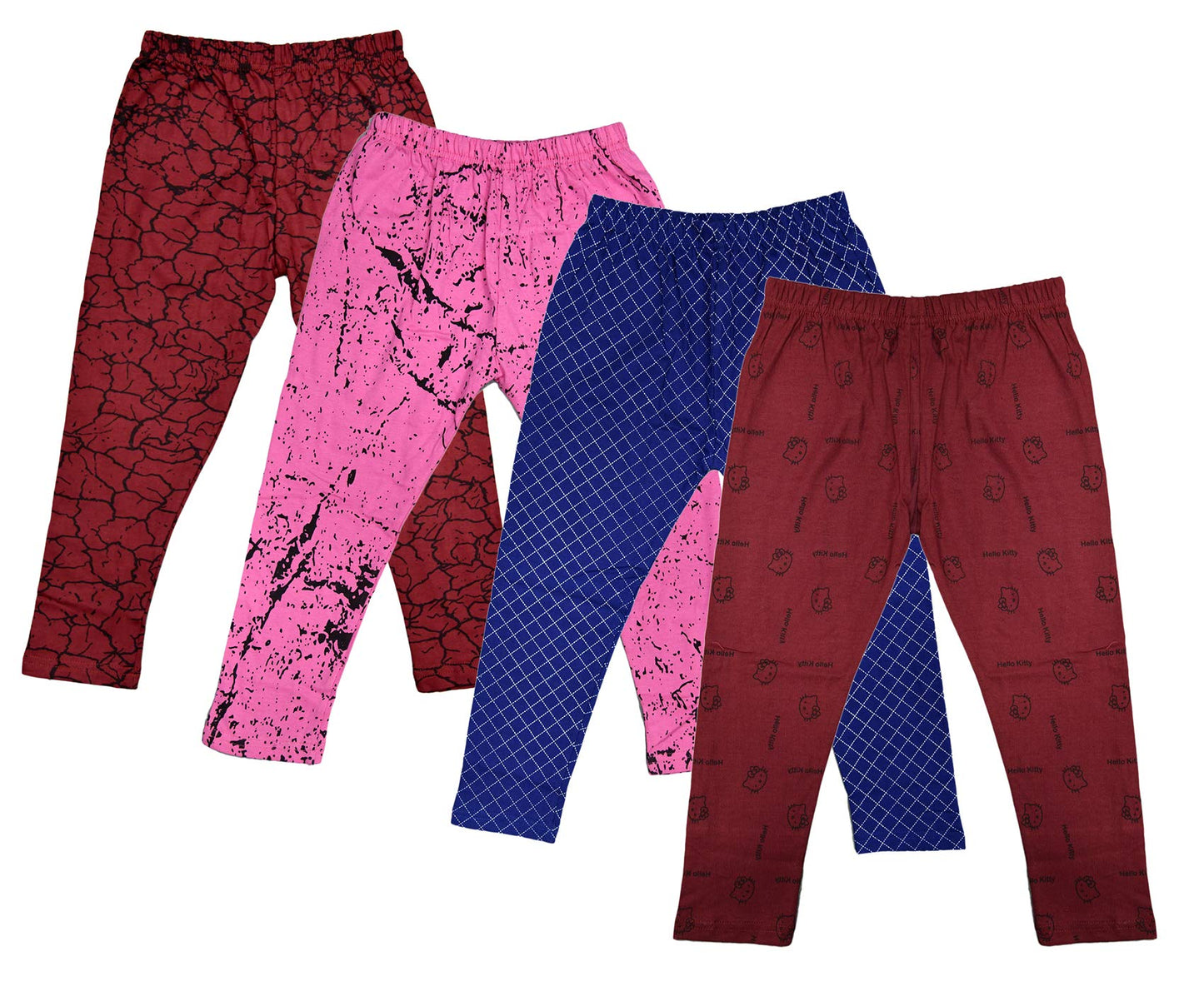 IndiWeaves Girls Pure Cotton Stylish Printed Capris 3/4th Pants (Pack of 4) Maroon,Pink,Blue,Maroon1