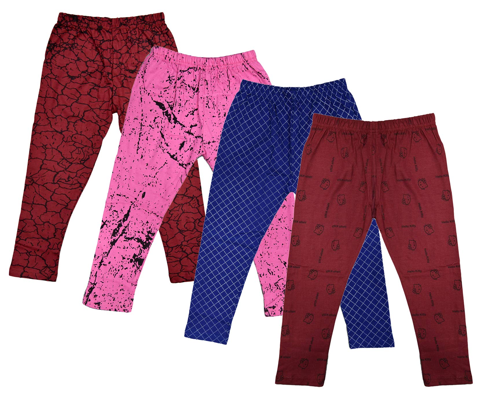 IndiWeaves Girls Pure Cotton Stylish Printed Capris 3/4th Pants (Pack of 4) Maroon,Pink,Blue,Maroon1
