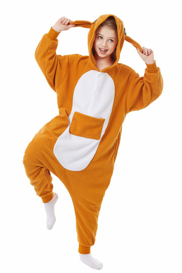 Canasour Kangaroo Onesie Halloween Kids Cosplay Costume For Girls Animal Unisex Outfuit One Piece Hooded Soft Pajamas Orange Par