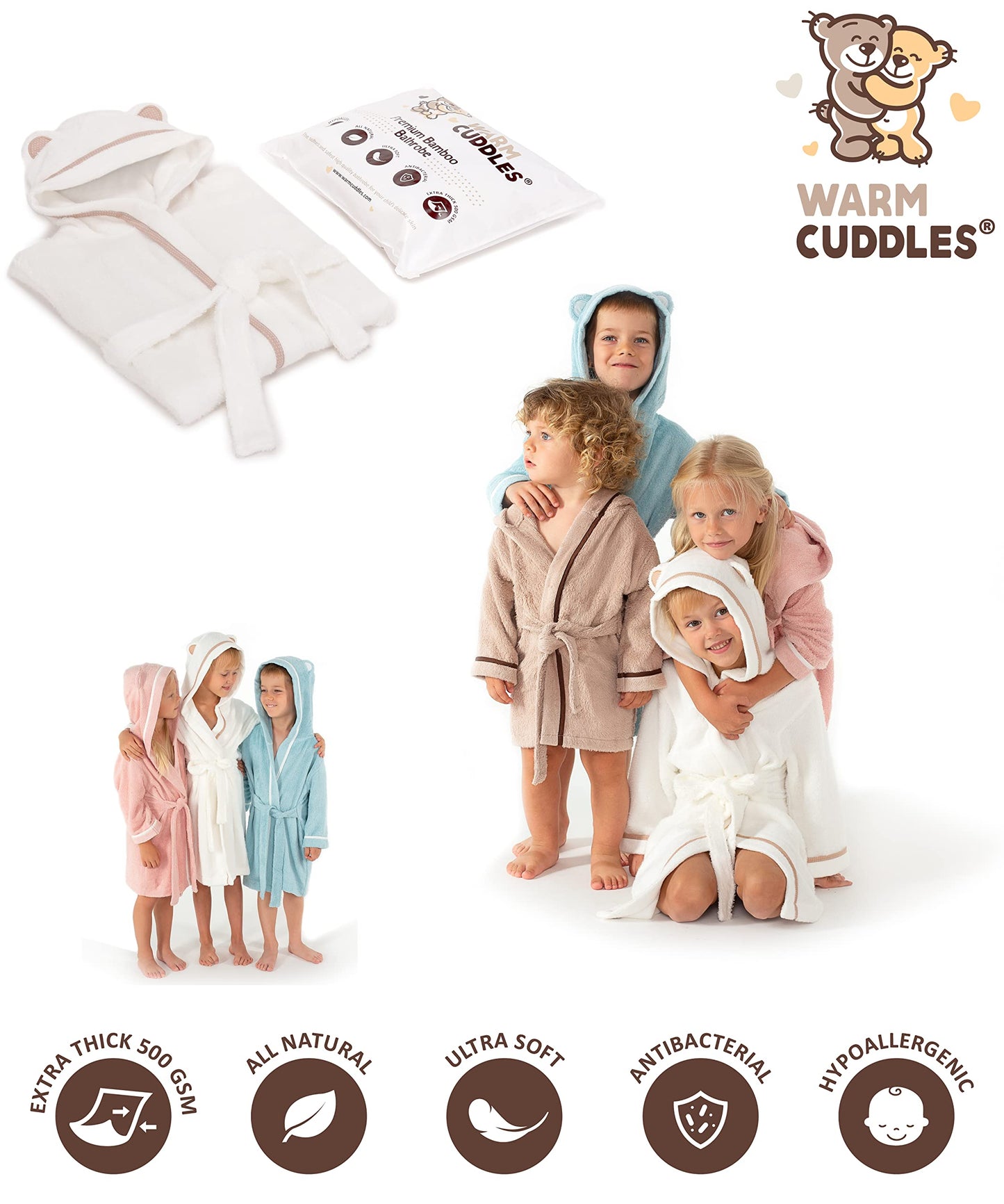 Premium Soft Bath Robe For Toddlers Babies Kids - Organic Bamboo Toddler Robe With Hood - Girls Robe Boys Robe Baby Robe (12-24