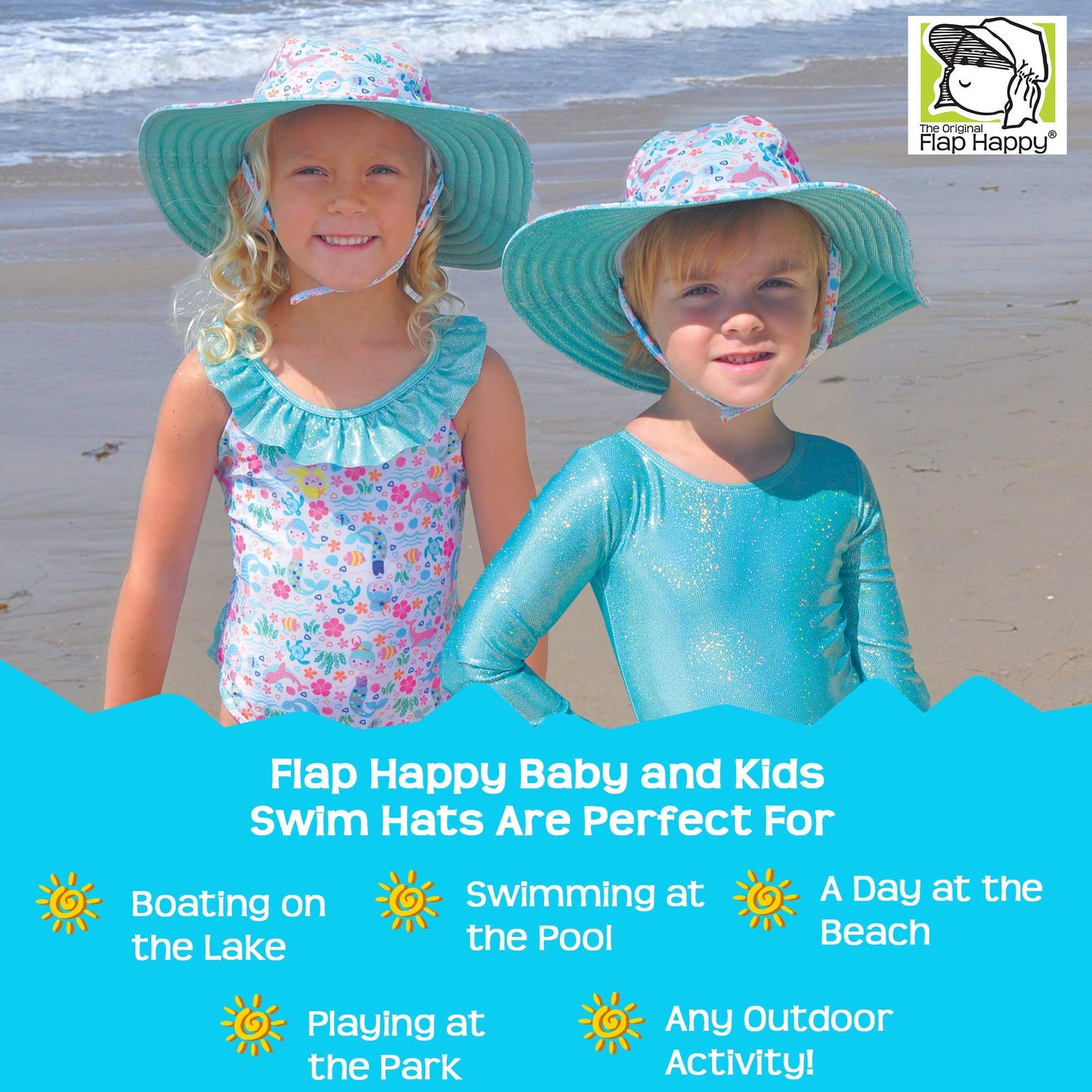 Flap Happy Baby Girls Upf 50+ Summer Splash Swim Sun Hat, Kohala, Medium Us