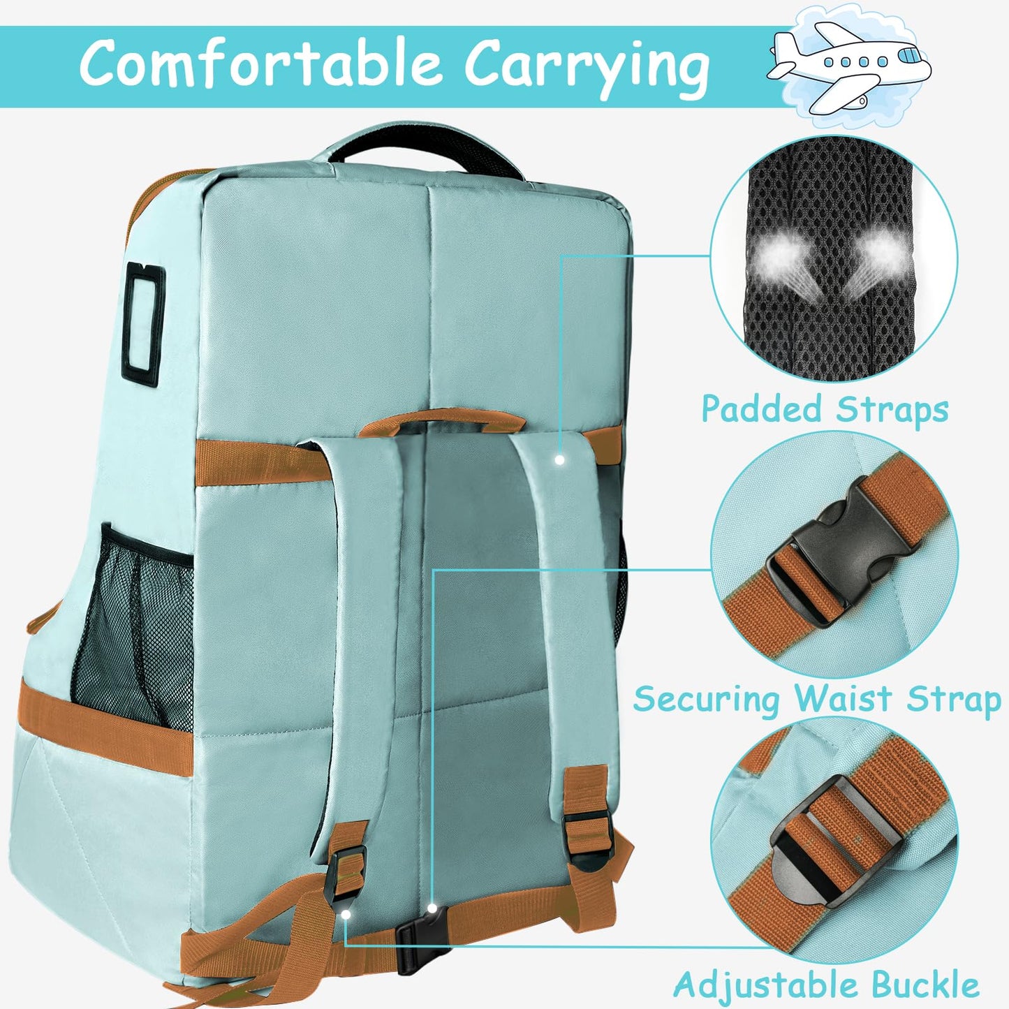 Yorepek Car Seat Travel Bag, Padded Car Seat Bags For Air Travel, Carseat Travel Cover Backpack With Shoulder Straps, Large Gate