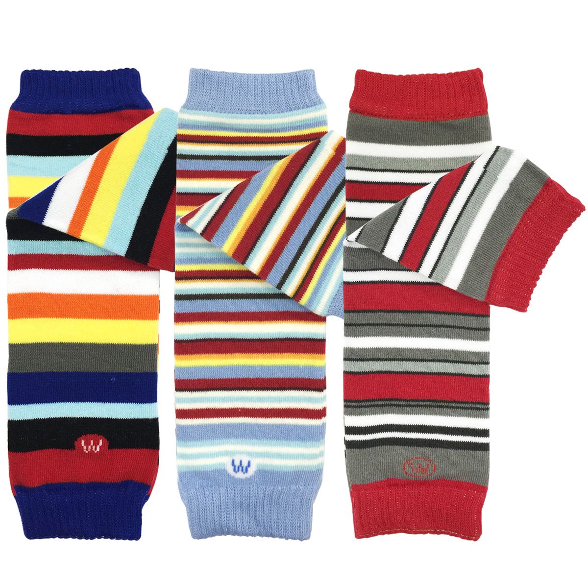 Allydrew 3 Pack Polka Dots, Ruffles & Stripes Baby Leg Warmer & Toddler Leg Warmer For Boys & Girls, Navy, Sky Blue, Red Stripes