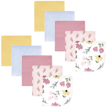 Hudson Baby Unisex Baby Flannel Cotton Washcloths, Soft Painted Floral 10 Pack, One Size