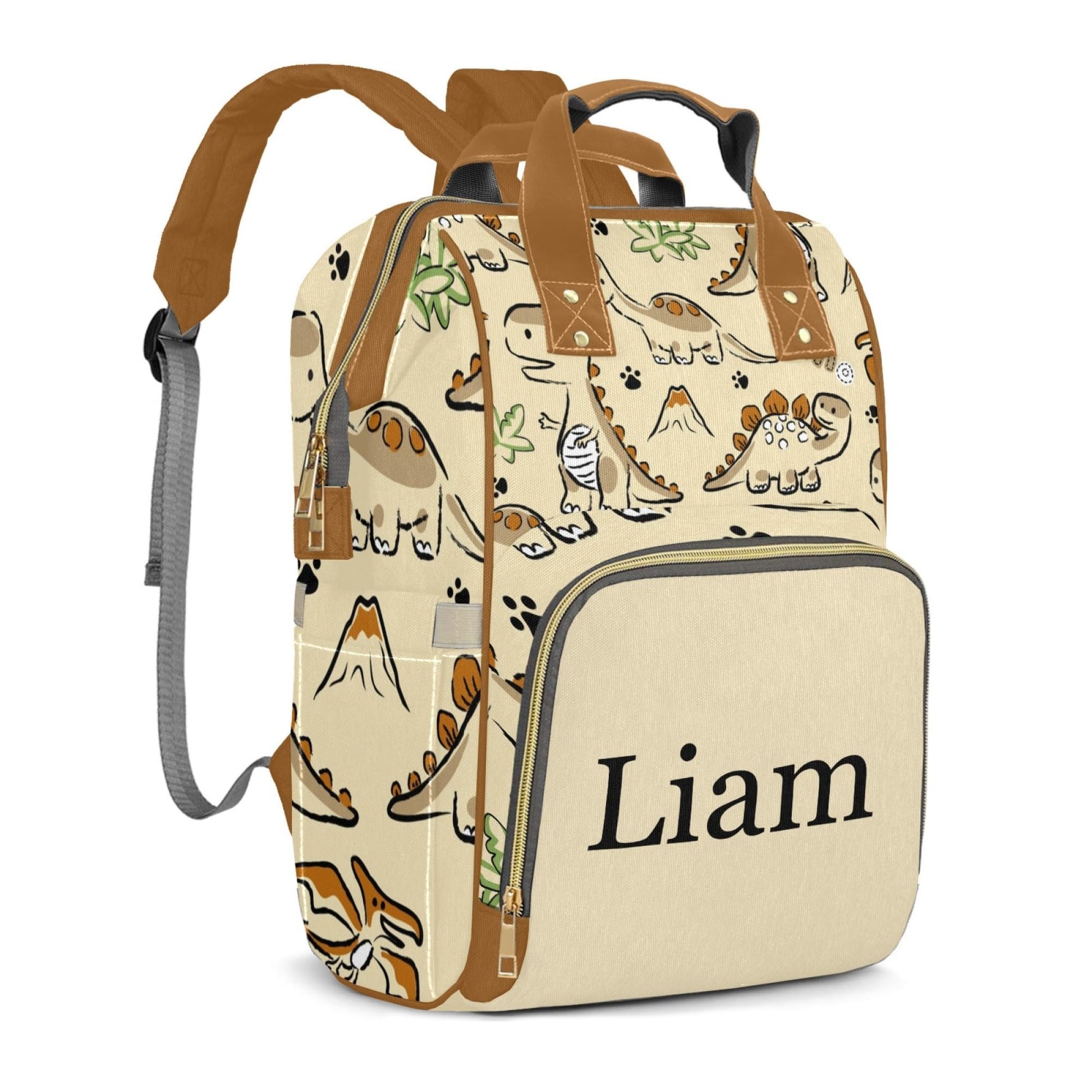 Personalized Diaper Bag Mommy Bag with Multi-function Shoulders Outdoor Backpack for Newborn Baby Boy Dinosaur, Customized Nappy