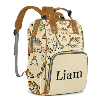 Personalized Diaper Bag Mommy Bag with Multi-function Shoulders Outdoor Backpack for Newborn Baby Boy Dinosaur, Customized Nappy