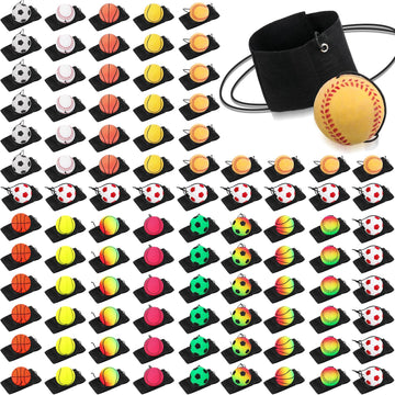 Skylety 100 Pieces Wrist Return Ball Rubber Sport Ball with Strap and String Rebound Bouncy Balls Toy on Elastic String Toy for 