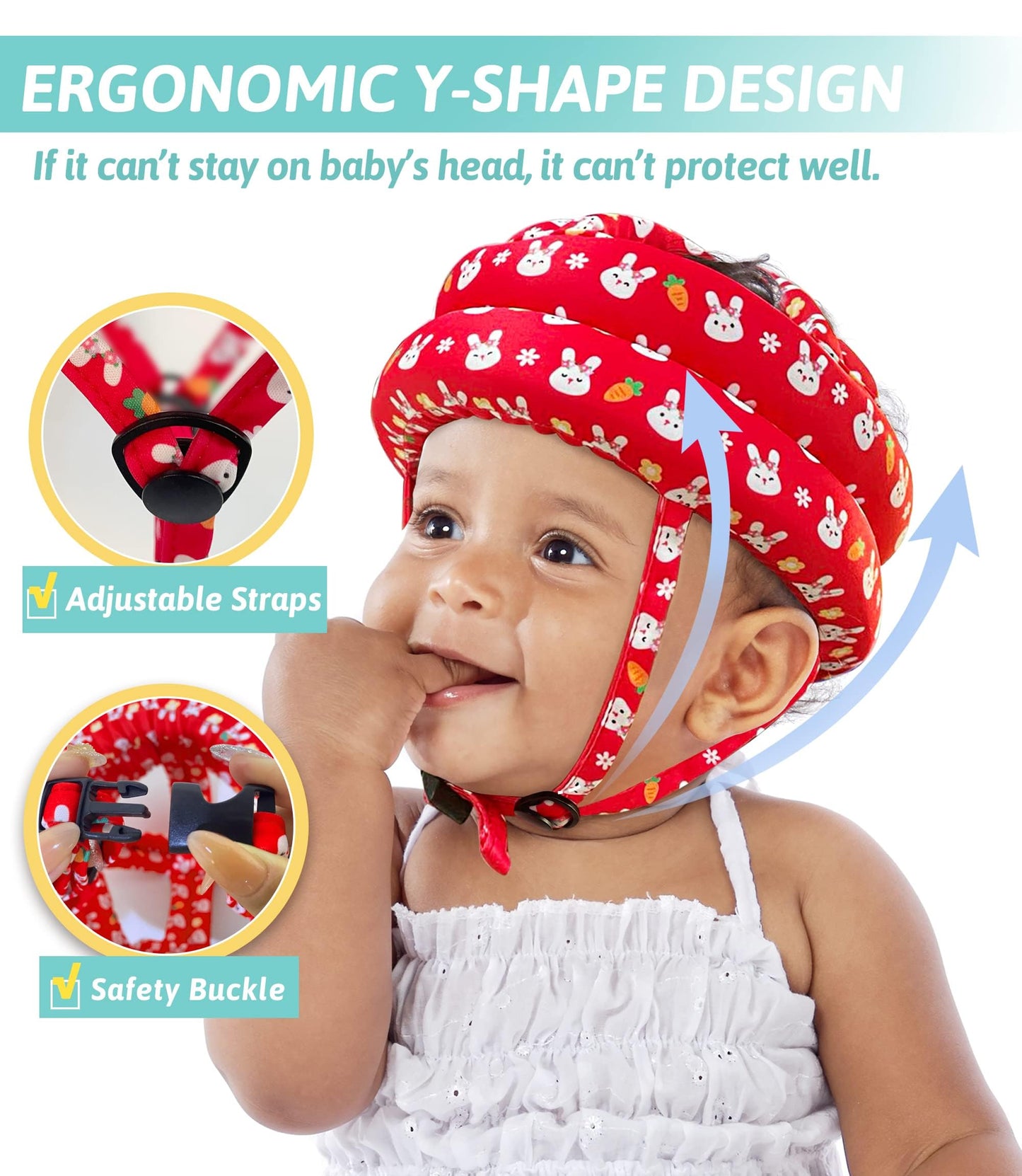 Baby Head Protector - Baby Helmet For Crawling Walking Running - No Bumps And Soft Cushion - Adjustable Protective Cap Infant Ba