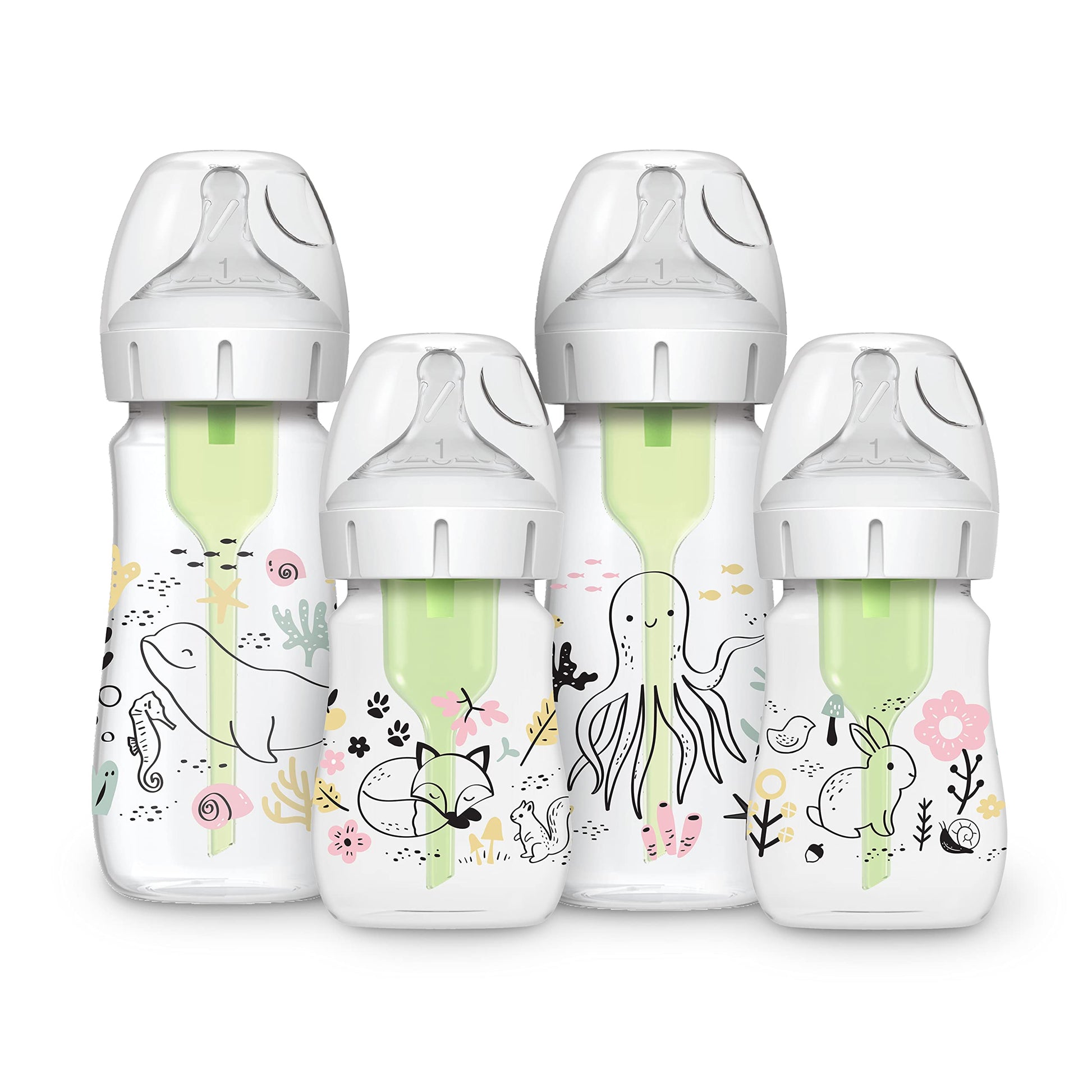 Dr. Browns Anti-Colic Options + Wide-Neck Baby Bottle Designer Edition, Woodland, 5 oz/150 mL + Ocean, 9oz/270mL, Level 1 Slow 