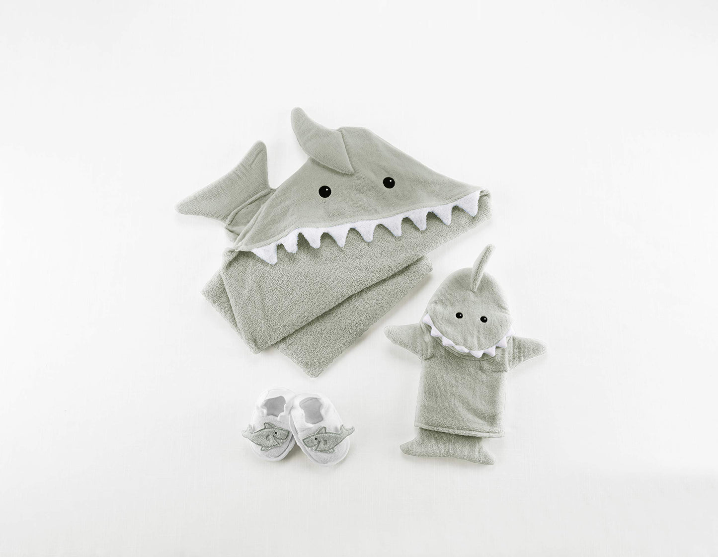 Baby Aspen Baby Girls 4pc Bath Time Gift Set Hooded Towel, Gray, Gray Shark US