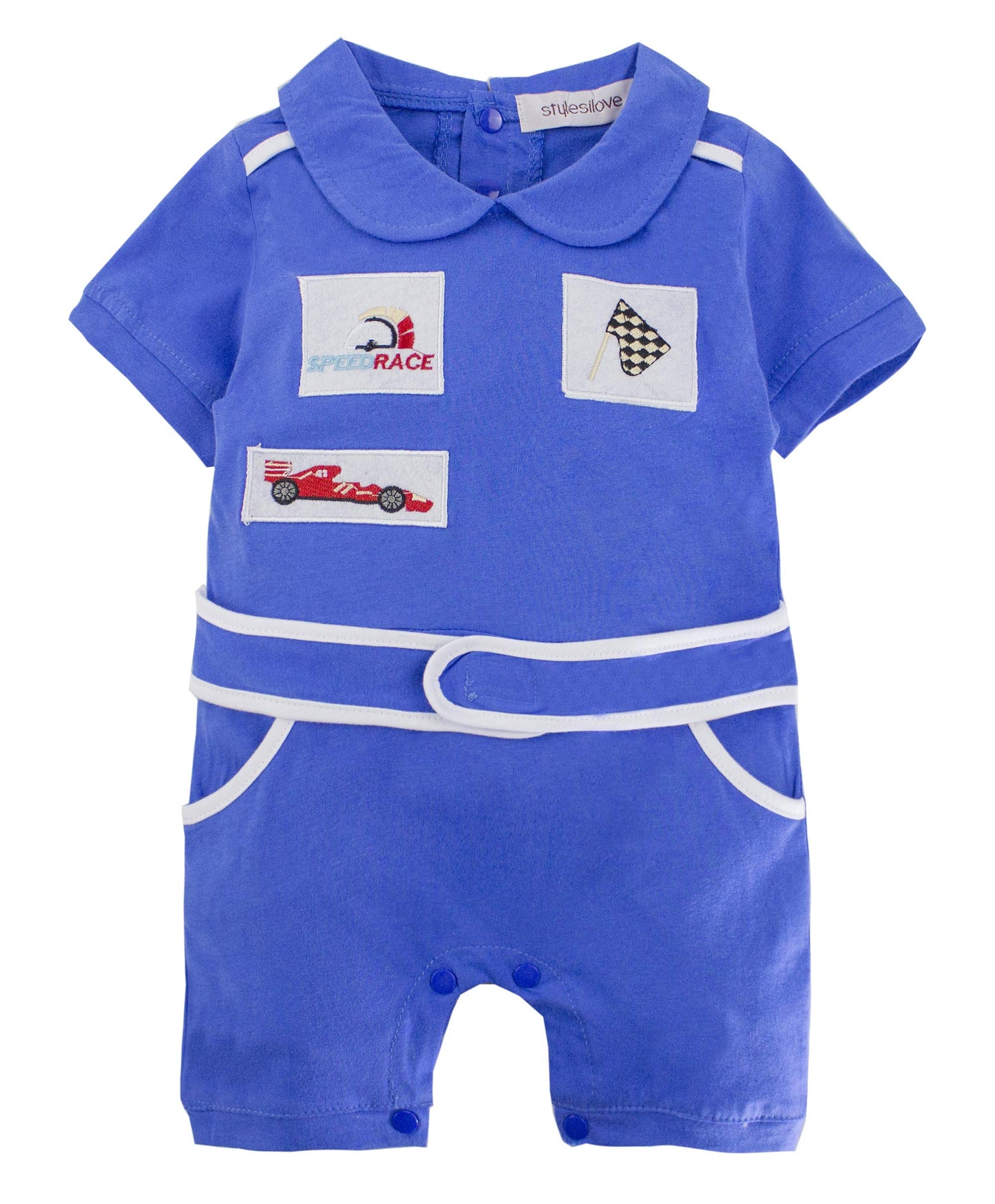Stylesilove Baby Boy Short Sleeves Chic Car Racer Cotton Romper Halloween Baby Boy Clothes (Blue, 95/18-24 Months)