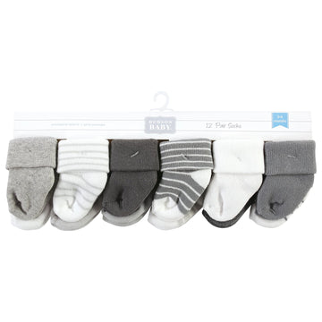 Hudson Baby Unisex Baby Cotton Rich Newborn And Terry Socks, Gray Stripe 12 Pack, 0-6 Months