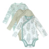 Honestbaby 3-Pack Organic Cotton Long Sleeve Side-Snap Kimono Onesies Bodysuits, Jumbo Leaf Sage, 6-9 Months
