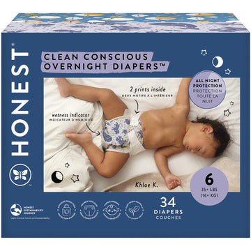 The Honest Company Clean Conscious Overnight Diapers For Sensitive Skin | Hypoallergenic, Fragrance Free | Cozy Cloud + Star Sig