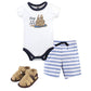 Hudson Baby Unisex Baby Cotton Bodysuit, Shorts And Shoe Set, Sandcastle, 9-12 Months