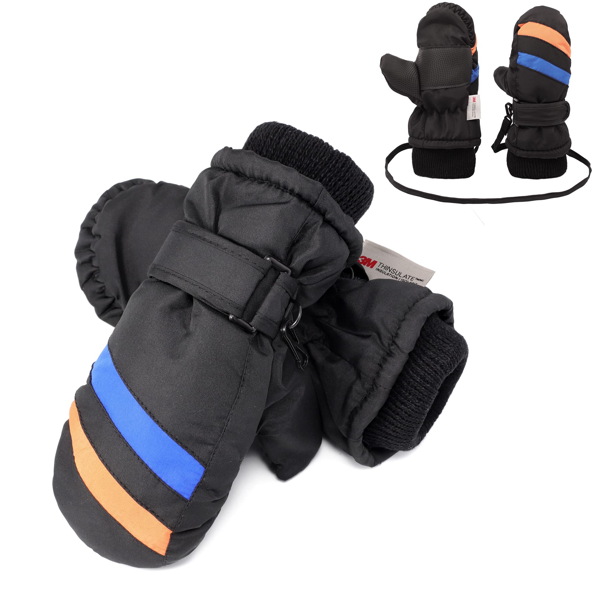F Flammi Toddler Kids Snow Mittens With String Waterproof Ski Mittens Thinsulate WBCBBB096VLZ5MT
