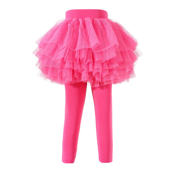 Elamccor Baby Toddler Girls' Tutu Leggings Tulle Ruffle Skirted Pants 2-6T Rose Red