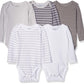 Hanes Baby Long Sleeve, Ultimate Flexy Bodysuits Boys & Girls, 5-Pack, Grey Stripe, 6-12 Months