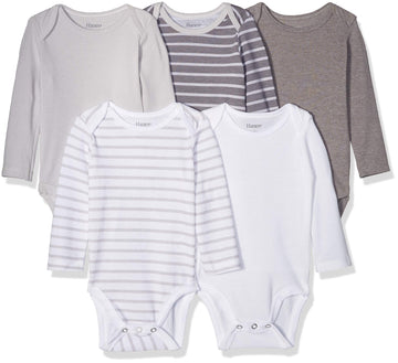 Hanes Baby Long Sleeve, Ultimate Flexy Bodysuits Boys & Girls, 5-Pack, Grey Stripe, 6-12 Months