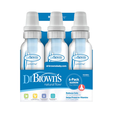 Dr Browns Natural Flow Feeding Bottle 6Pk Clear With Blue Writing - 250Ml(8Oz) (Standard)