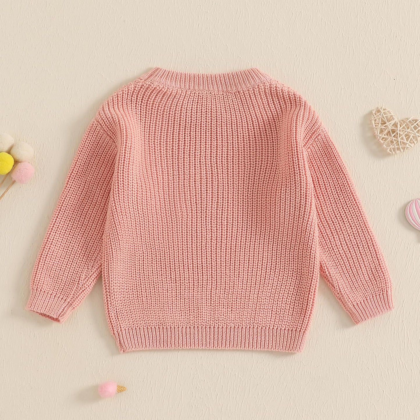 Nokpsedcb Baby Girl Cute Long Sleeve Heart Flowers Embroidery Oversized Sweater Toddler Valentine Outfit (Pink Love, 0-3 Months)