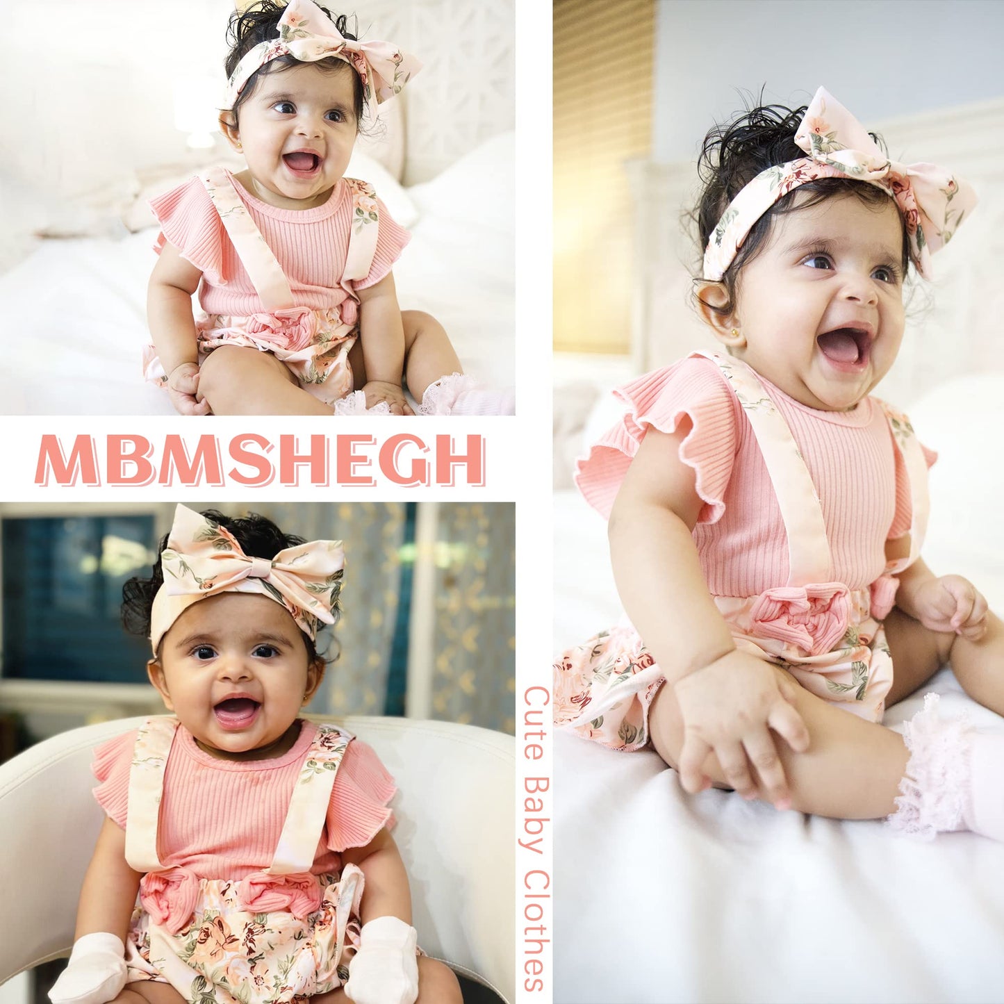 Mbmshegh Newborn Baby Girl Clothes Summer Infant Romper Outfit Short Sleeve Suspender Ribbed Shorts Clothing With Headband 0-3 M