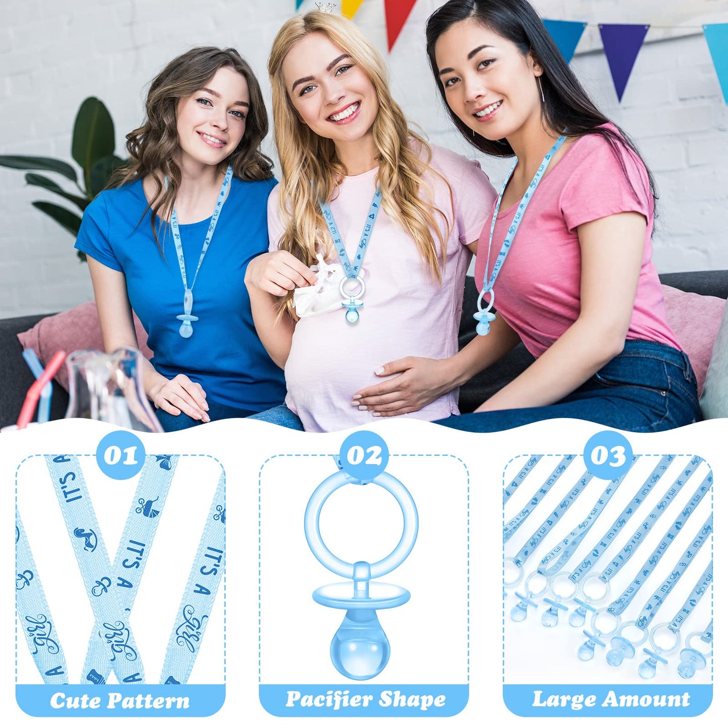 Coume 60 Pieces Baby Shower Pacifiers Necklace Acrylic Pacifiers Necklace Charm Party Favors For Girls Boys Baby Shower Party De