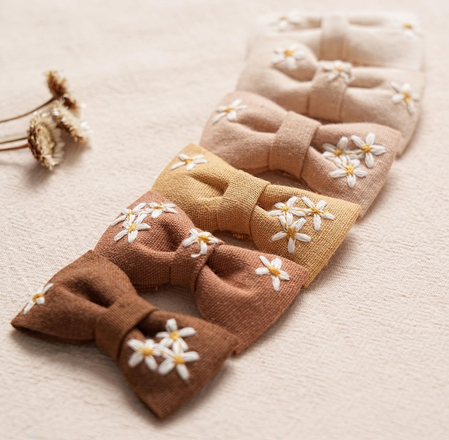 Baby Toddler Girls Hair Ties With Daisy Linen Bows,12 Pcs No Damage Elastic Nylon Hair Bands Ponytail Holders,Small Hair Accesso