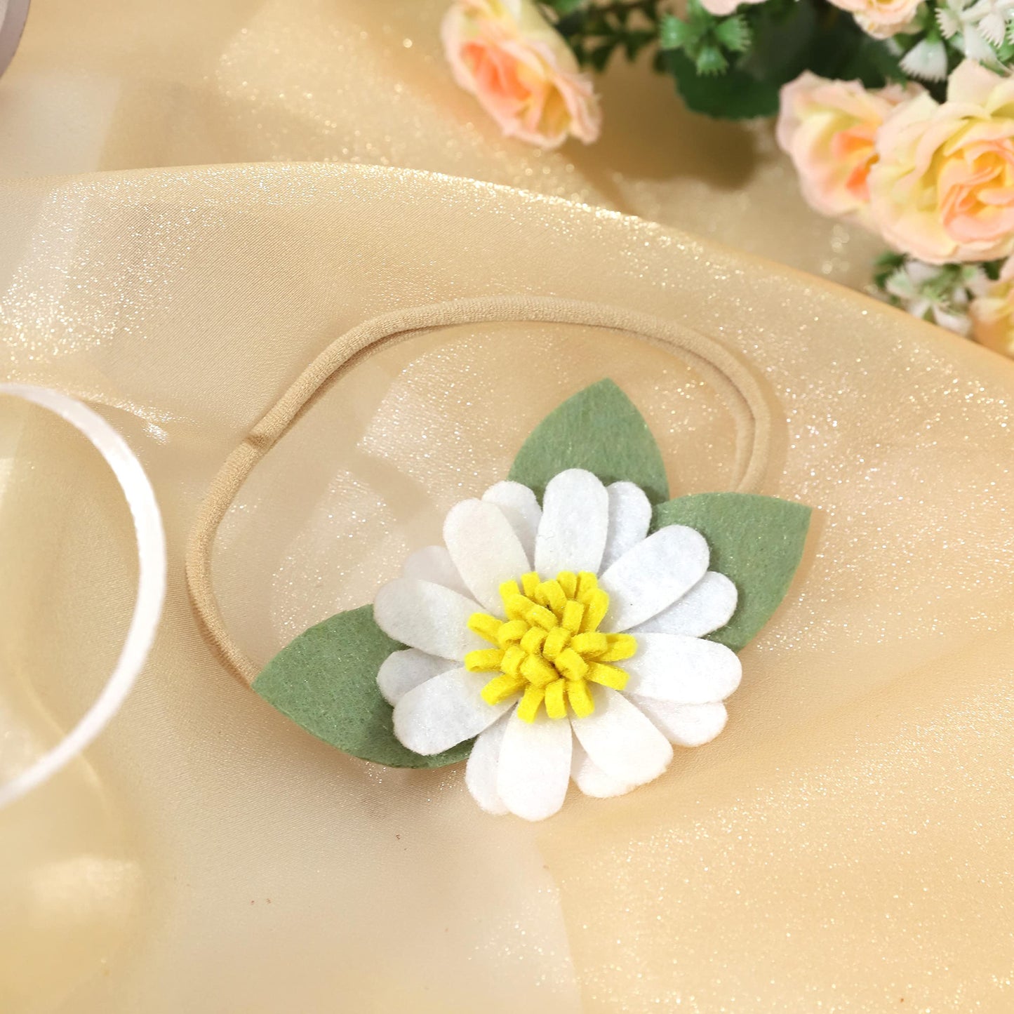 Agkvw White Felt Daisy Baby Headband- Two Groovy And Groovy One Headband, Woodland Baby Headbands, New Born Shooting Props, Half