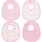 Shyyween 4 Piece Pink Baby Bib Set Triple Layer Cotton Muslin Soft Adjustable Baby and Toddler Bibs for Drooling, Teething, and 