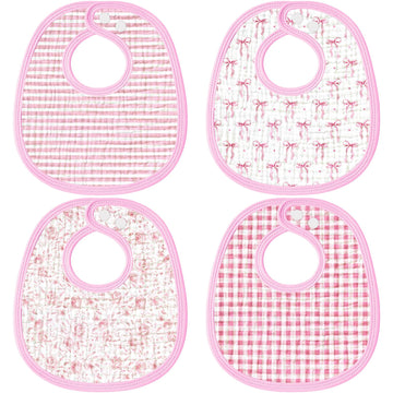 Shyyween 4 Piece Pink Baby Bib Set Triple Layer Cotton Muslin Soft Adjustable Baby and Toddler Bibs for Drooling, Teething, and 