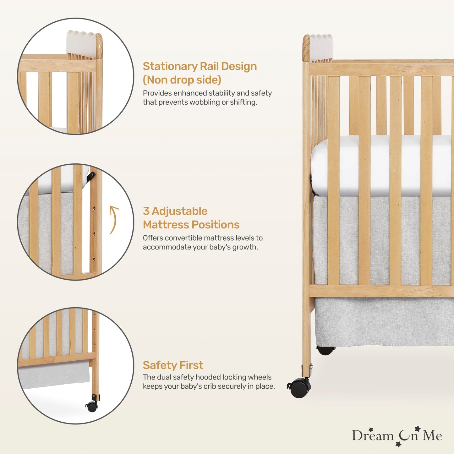 Dream On Me Carson Classic 3-In-1 Convertible Crib In Natural