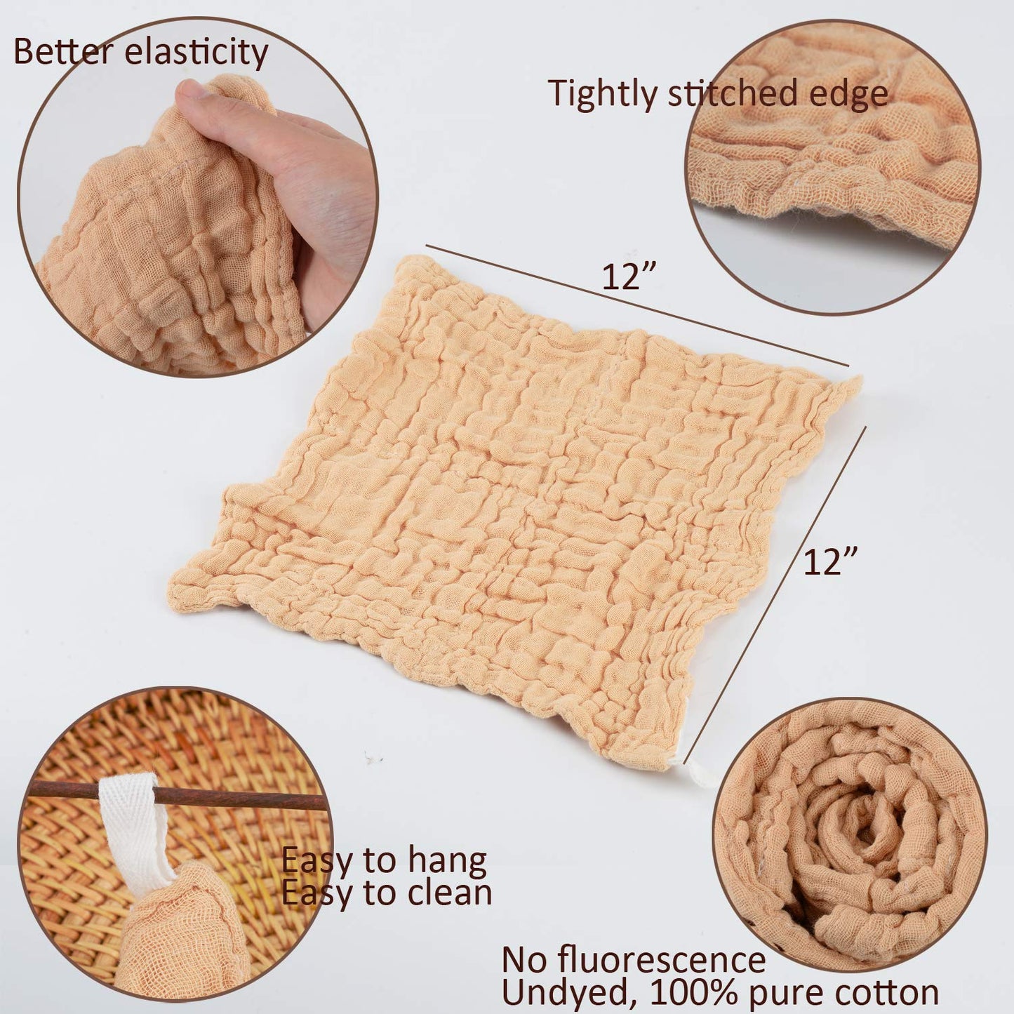 Baby Muslin Washcloths 100% Natural Unbleached Cotton, Extra Soft Baby Wipes Burp Cloths Small Face Towels Spit Up Rags For Newb