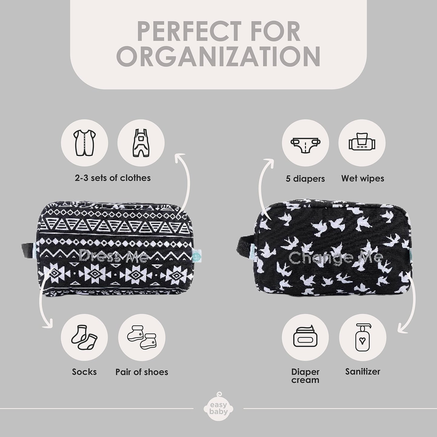 Easy Baby - Diaper, Bottle, And Supplies - Organizer Pouches - Change, Feed, And Dress Me (4 Pack Brooklyn) | Organizing Packing