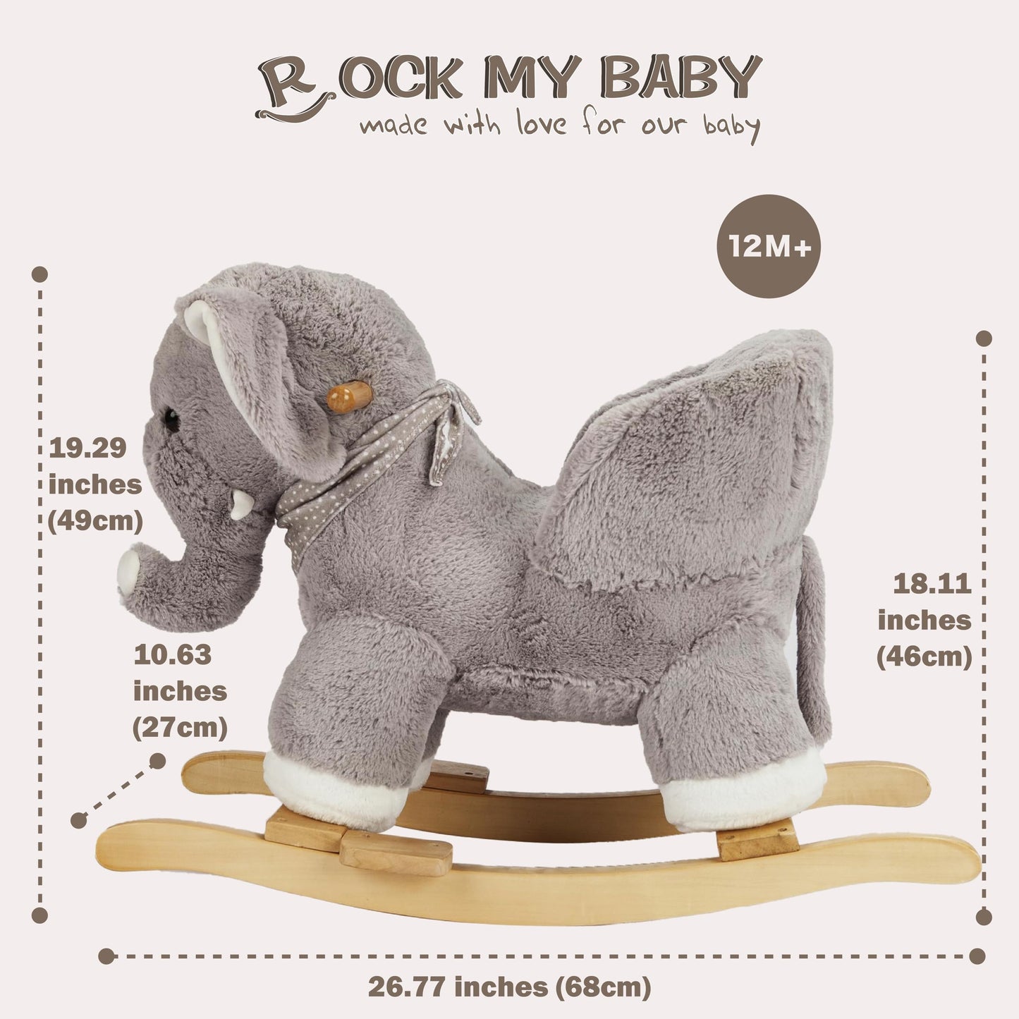 Rock My Baby Rocking Horse Elephant with Chair, Plush Stuffed Rocking Animals, Baby Rocker with Sweet Music, Animal Ride on for