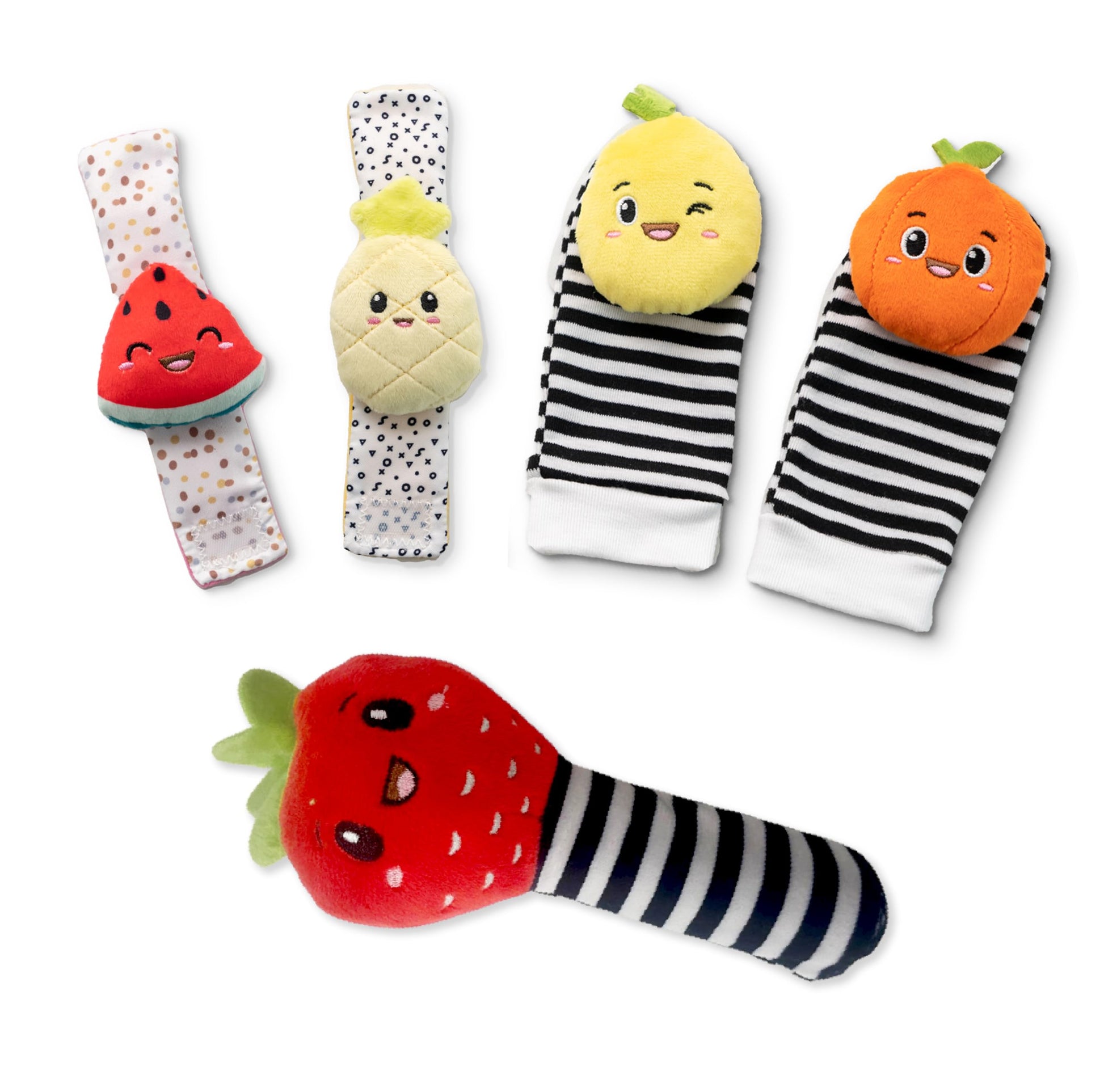 BABY K Rattle Socks & Wrist Rattles and Hand Rattle (Set C + Strawberry) - Newborn Toys for Baby Boy or Girl - Brain Development