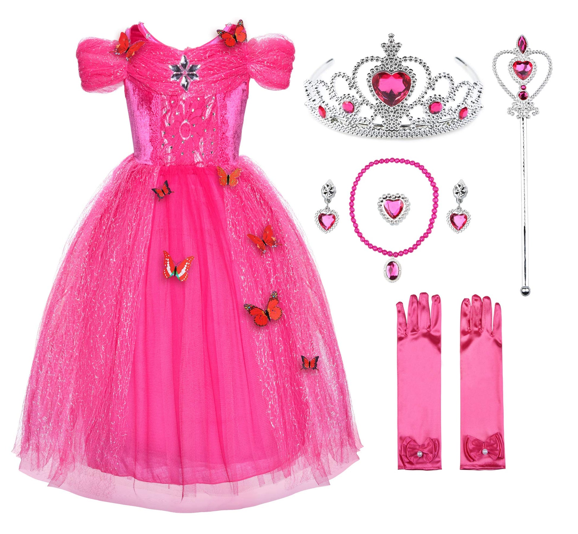 Jerrisapparel Flower Girls Dress Princess Costume Butterfly Girl (4 Years, Pink With Accessories)