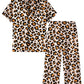 Mikrdoo Silk Pajamas for Girls 2Piece: Short Sleeve Tops and Pants Satin PJs Fashion Sleepwear for Kids 314 Years, Brown Leopa