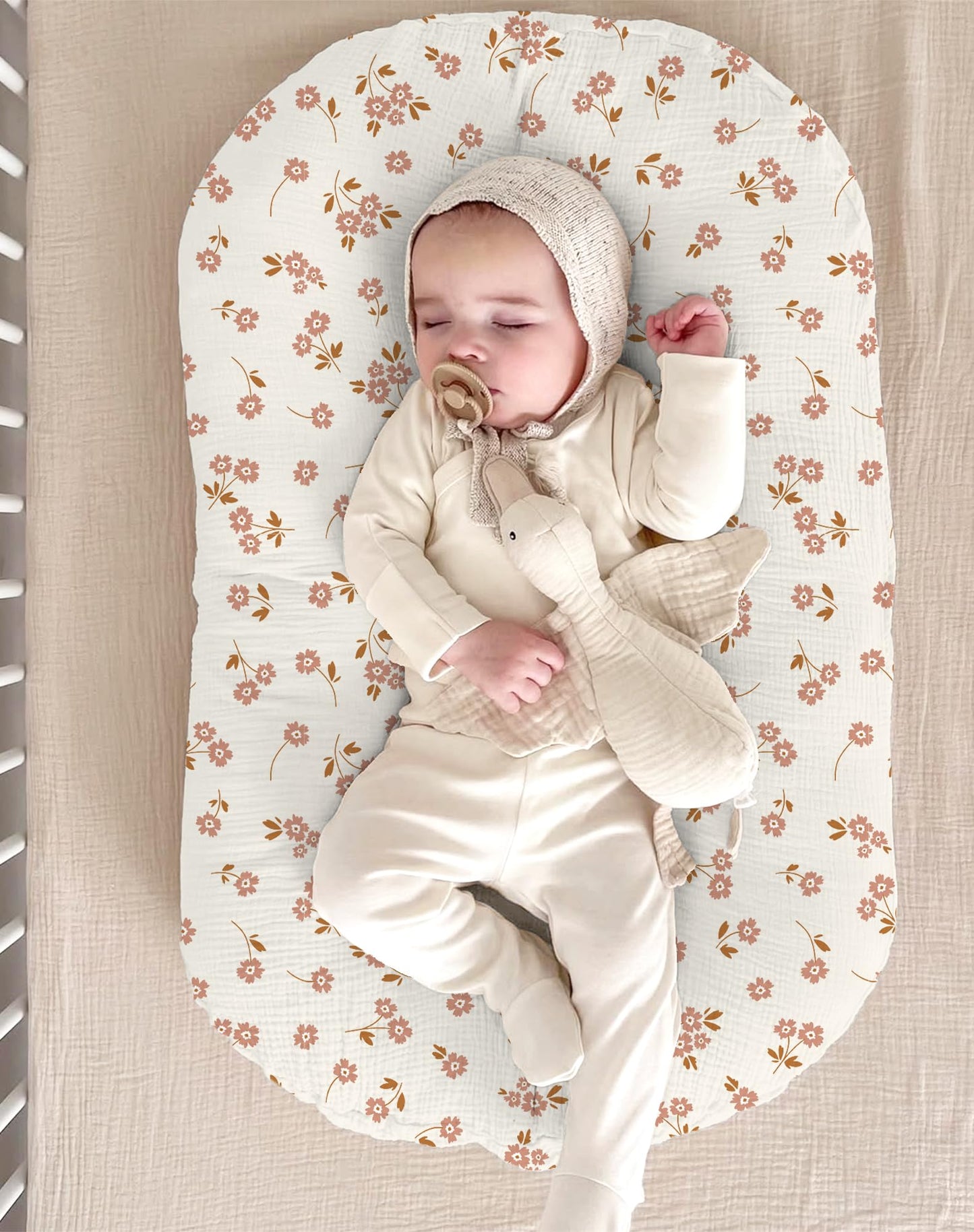 Muslin Baby Lounger Cover 2 Pack, Soft Breathable Newborn Lounger Pillow Cover For Boys Girls Infant