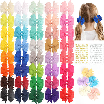 Oaoleer Hair Bows, 80Pcs 3 Inch Grosgrain Ribbon Pinwheel Hair Clips For Girls Kids, Diy Letter Printed Accessories