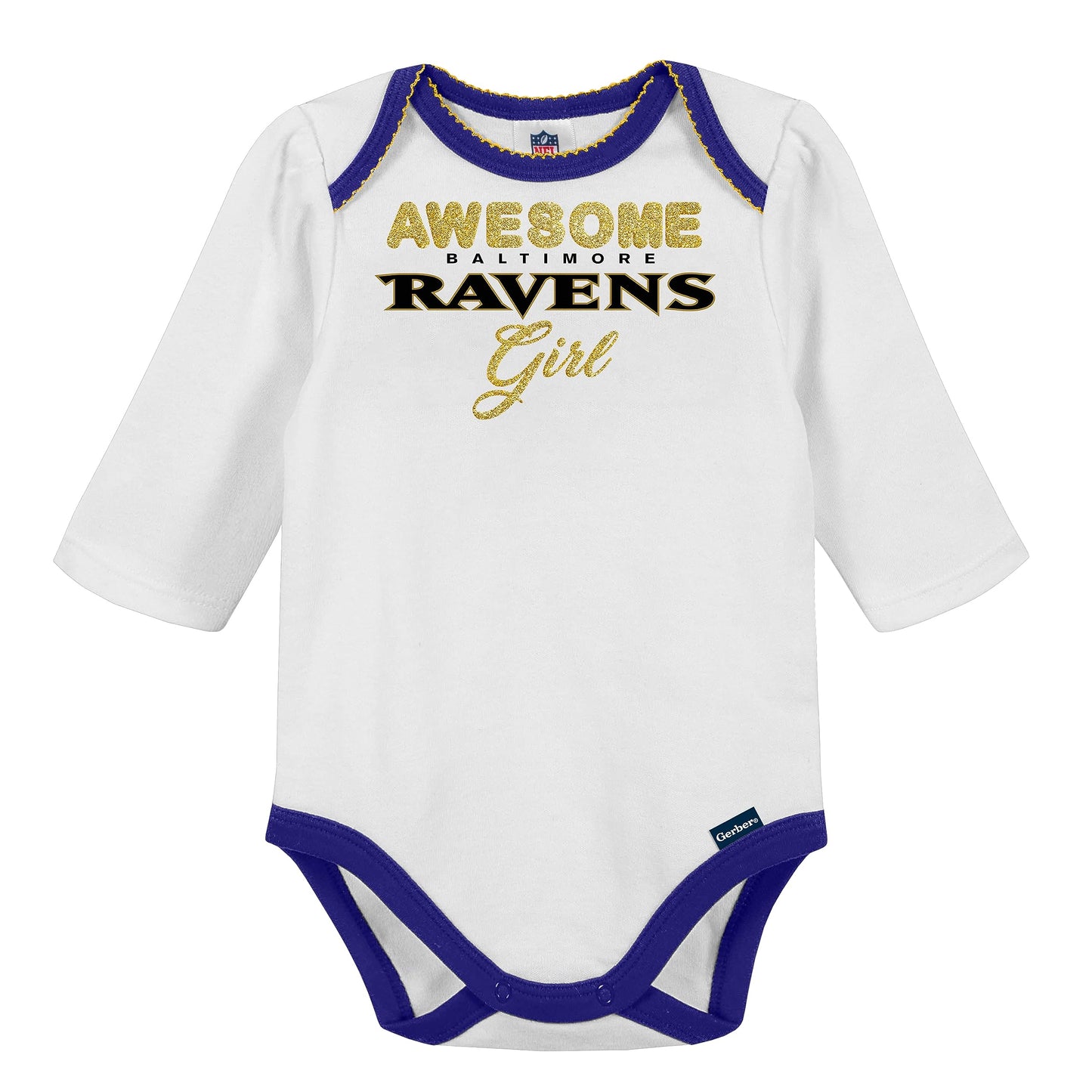Nfl Baby Girls' 3Pc Bodysuit, Footed Pant, & Cap Set, Baltimore Ravens, 6-9 Months