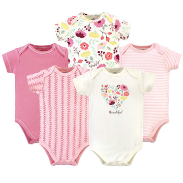 Touched By Nature Unisex Baby Organic Cotton Bodysuits, Botanical, 3-6 Months